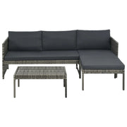Set Divani da Giardino 3 pz | Set Salotto da Giardino con Cuscini in Polyrattan Grigio