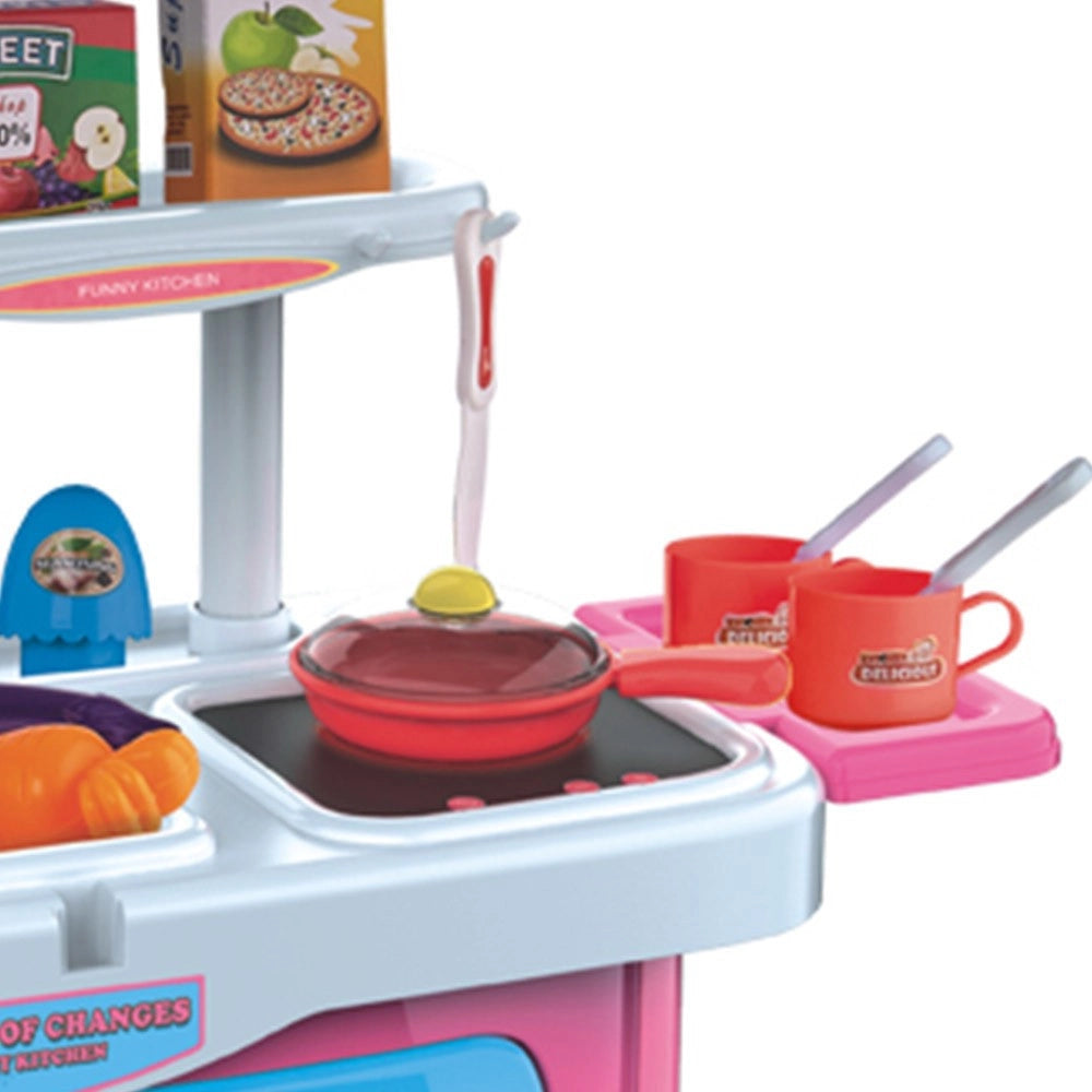 Trade Shop - Cucina Giocattolo Bambini Fornello Luci Suoni Richiudibile In Trolley Accessori -