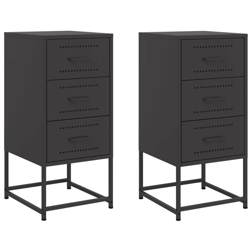 Comodini 2 pz-Set di 2 Tavolino da notte Neri 36x39x78 cm in Acciaio 639784