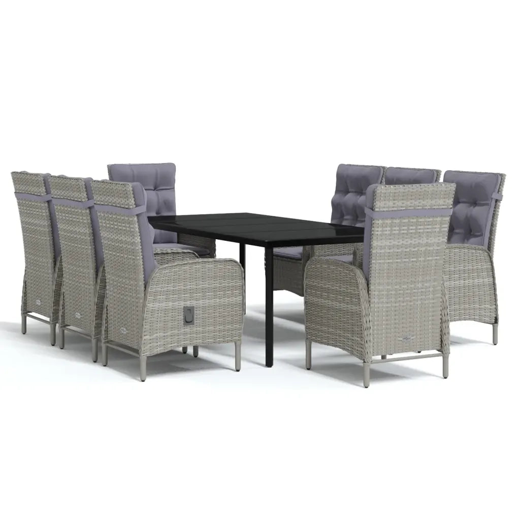 Set da Pranzo per Giardino 9 pz con Cuscini Grigio e Nero cod mxl 51992