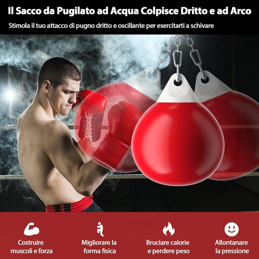 Sacco da Boxe per Bambini ed Adulti 50 kg, Sacco da Boxe ad Acqua con Catena Metallica Regolabile, Ganci, Fibbie di Assicurazione e Tubo dell’Acqua