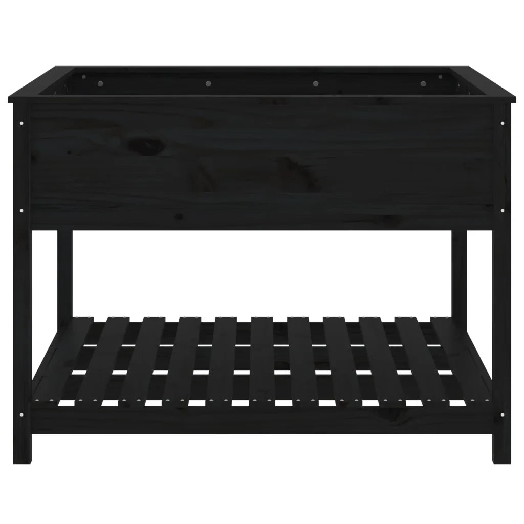 Fioriera con Mensola Nera 111,5x111,5x81 cm Legno Massello Pino