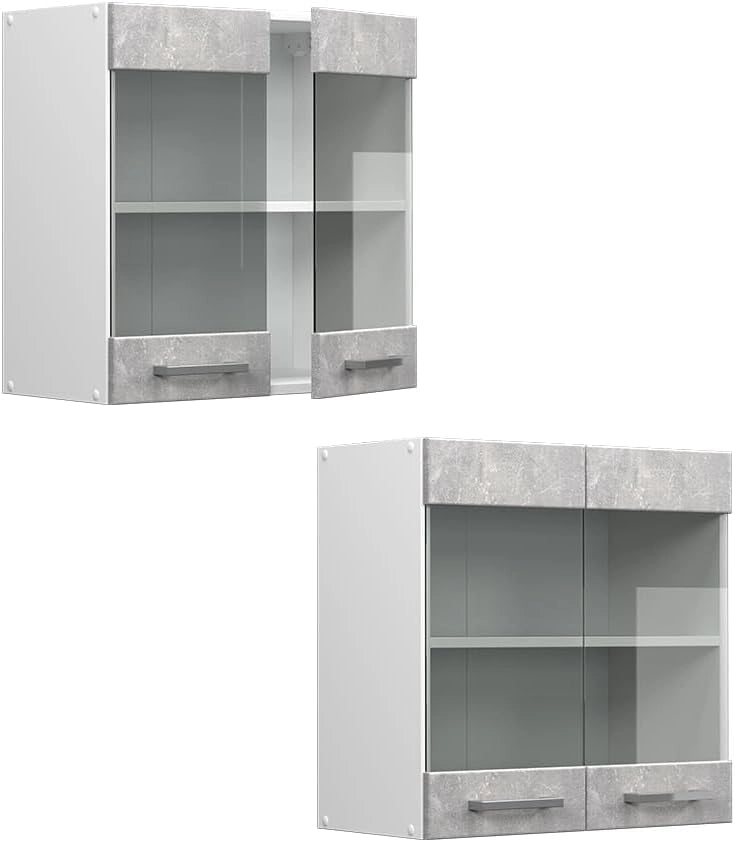 Mobile da cucina in vetro R-Line, Calcestruzzo, 60 cm, per la libera combinazione all'interno di sistemi cucina modulari