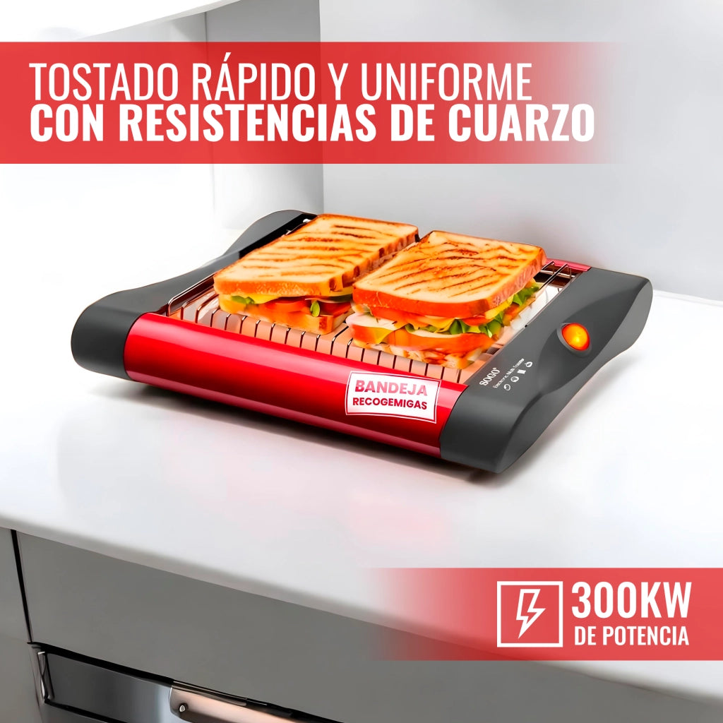 Tostapane piatto orizzontale per 2 fette, elementi riscaldanti al quarzo 300W, area tostatura 18x15cm cucina - SOGO