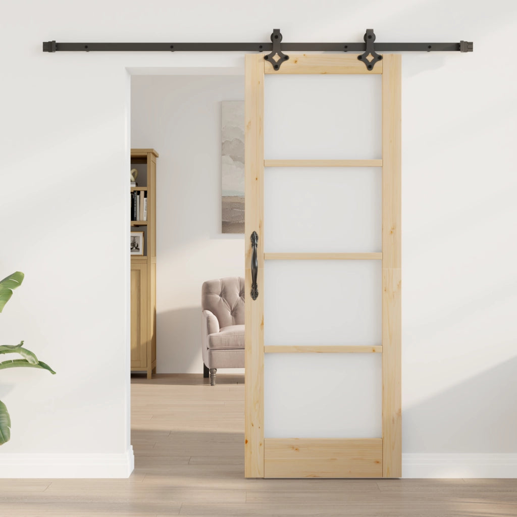 Porta Scorrevole  con Set Hardware "ORKDAL" in Legno Massiccio e Vetro