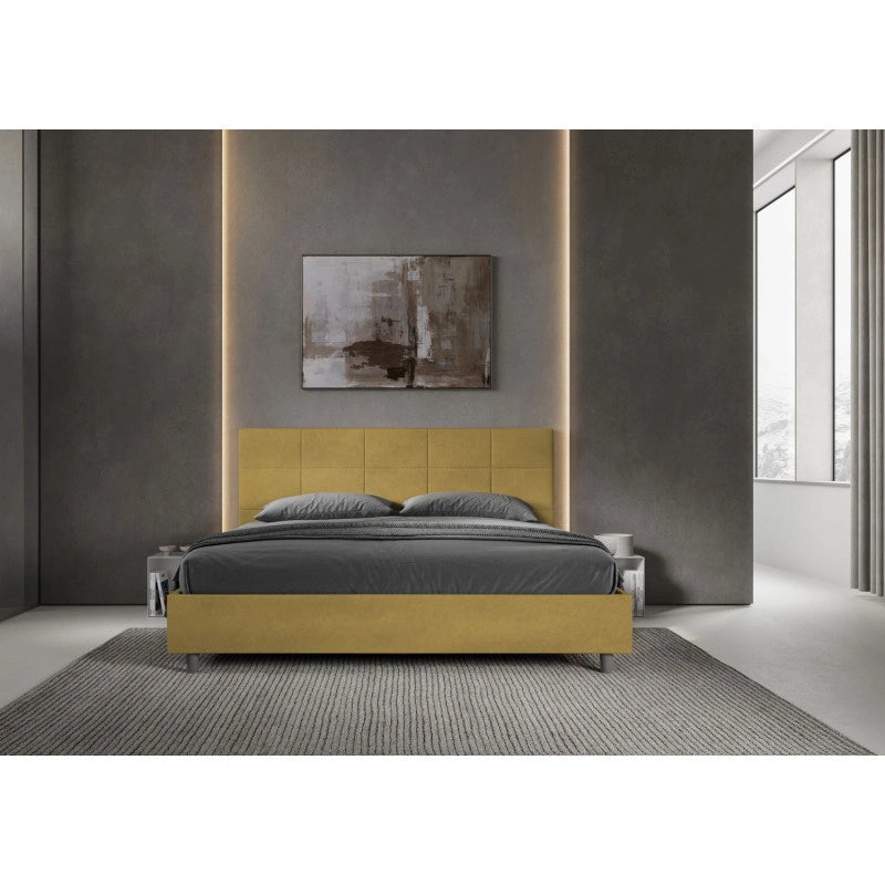 Letto imbottito Matrimoniale 180x200 cm Mika - Con rete,Microfibra,Ocra