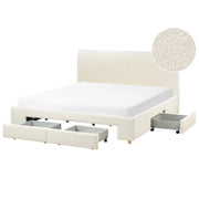 Letto con cassetti in bouclé 180 x 200 cm con rete a doghe design moderno scandinavo bianco crema