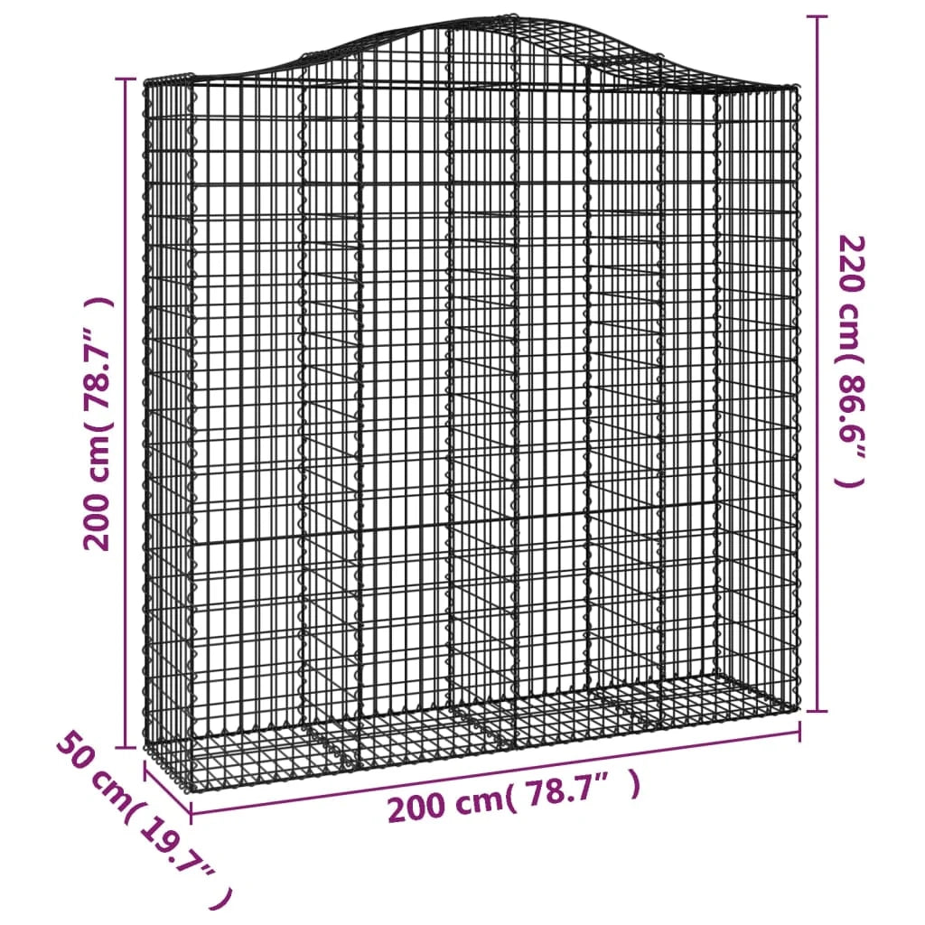 Cesto gabbione recinzione a gabbia muro di contenimento ad arco 200 x 50 x 200/220 cm ferro zincato argento 02_0040034