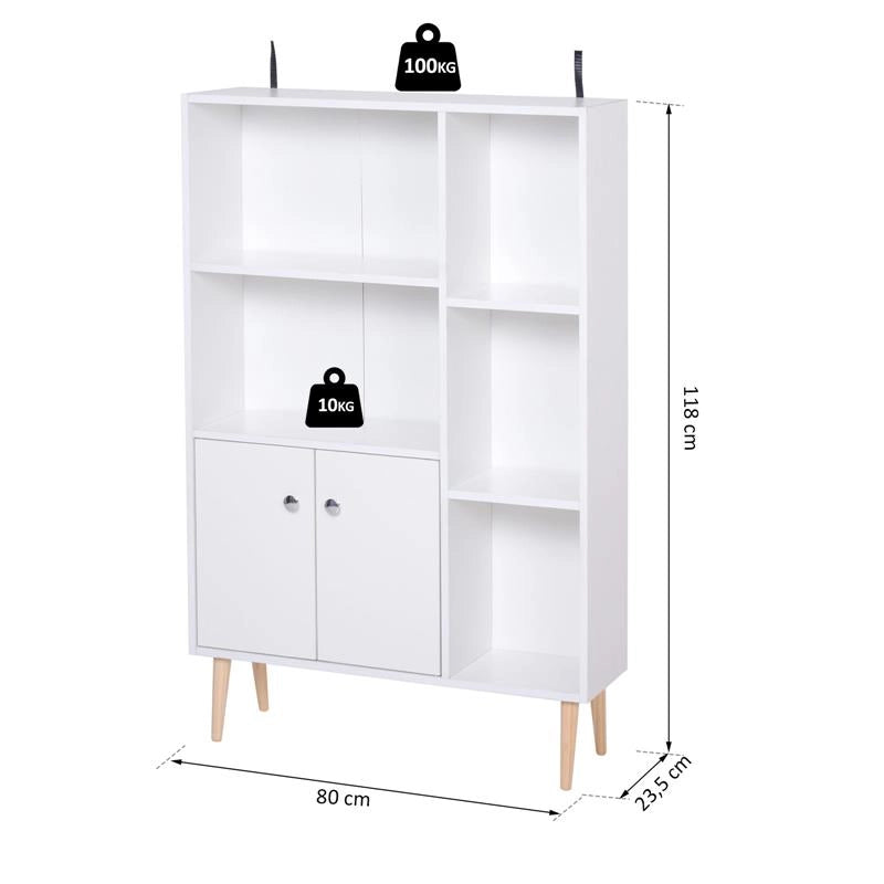 MOBILETTO LIBRERIA CON PIEDINI IN LEGNO DI PINO BIANCO 80 X 23.5 X 118CM
