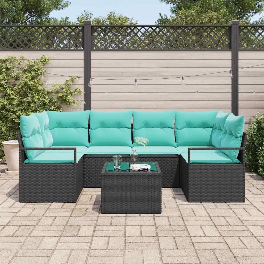 Set di divani 7 pcs Nero e Blu polyrattan