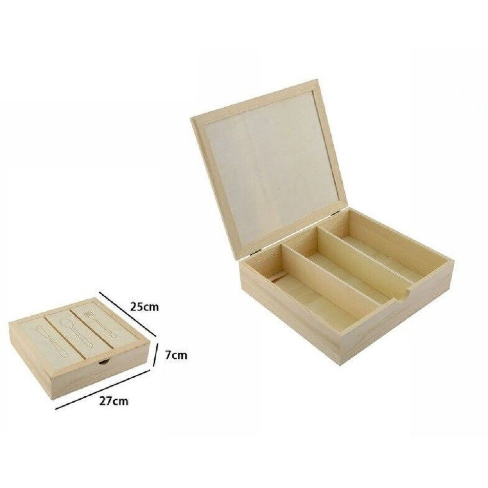 Trade Shop - Portaposate Porta Posate Contenitore 3 Posti In Legno Stoviglie 27x25x7cm 74023a -