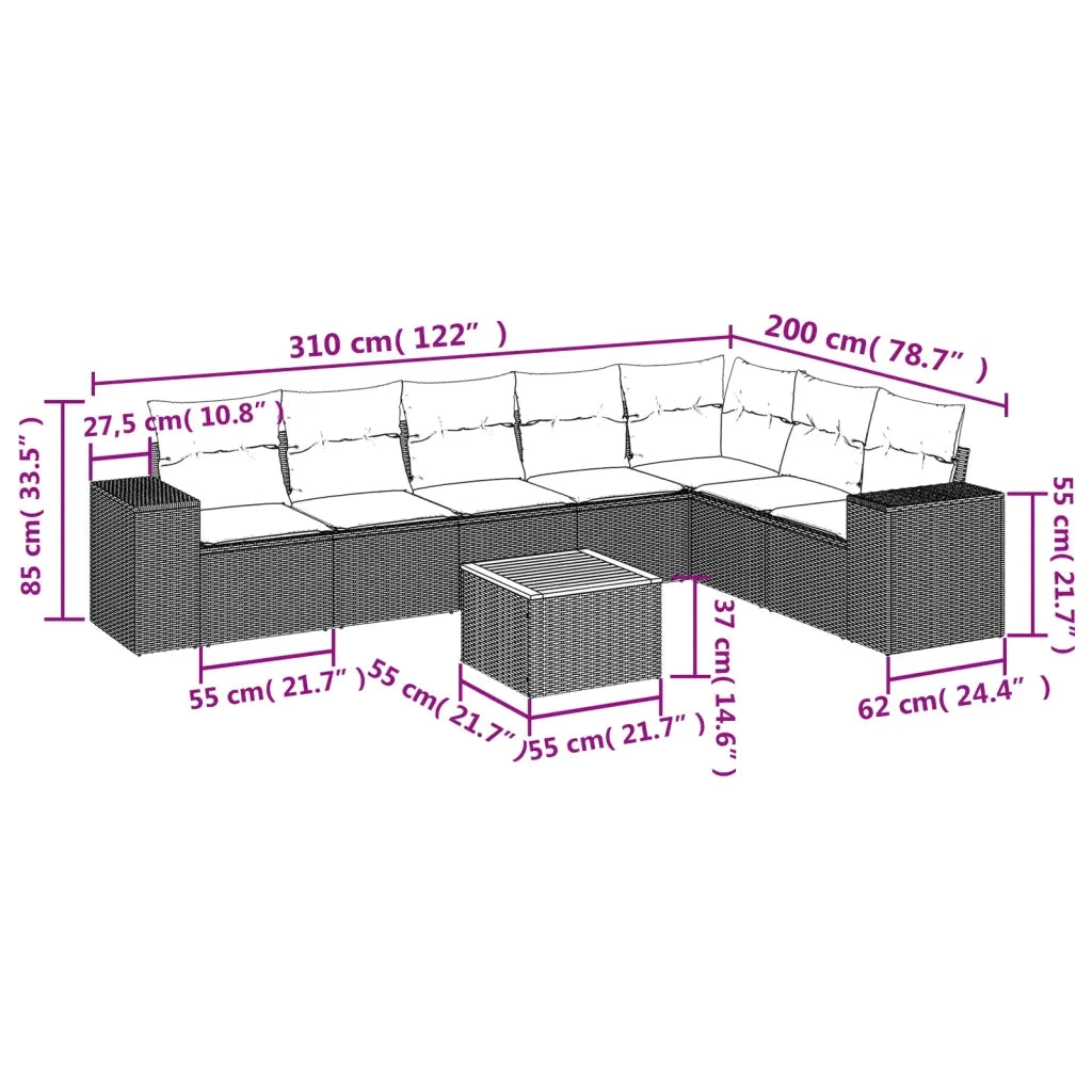 Set Divano da Giardino 8 pz con Cuscini Grigio in Polyrattan