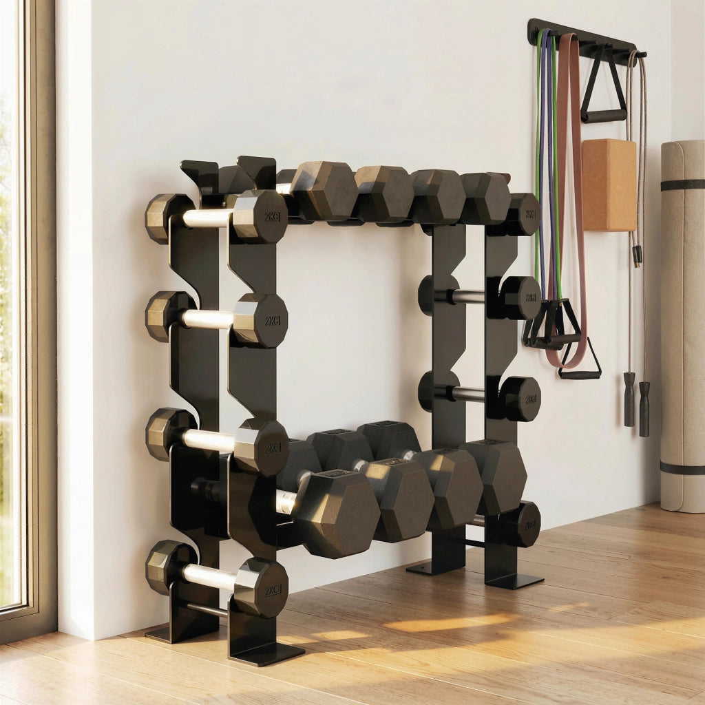 Porta Manubri a 4 Livelli ¨C Zephmum ¨C Acciaio, Nero, 70x21x55 cm