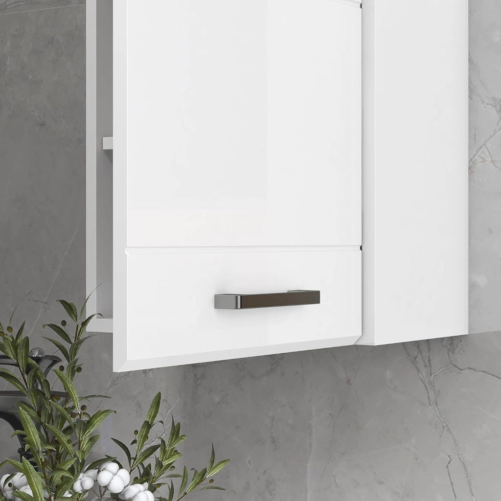 Mobiletto Bagno in MDF a 3 Ripiani con Ripiano Superiore Regolabile, Armadietto Bagno con Montaggio a Parete, 37x22.5x70 cm, Bianco Lucido