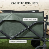 Carrello da Giardino 125x48x78-102 cm da 95L Pieghevole in Acciaio e Poliestere Verde
