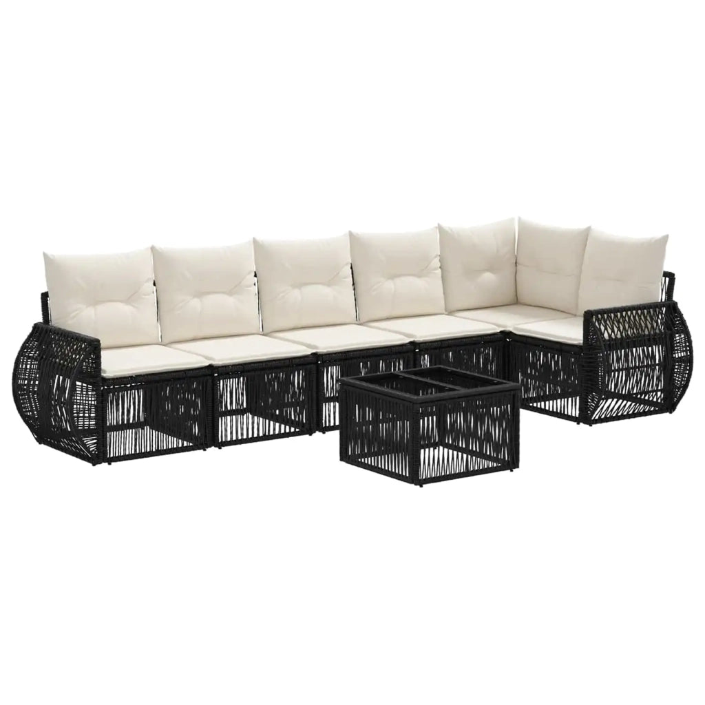 Set Divano da Giardino 7 pcs Nero e Bianco Crema polyrattan 3435424