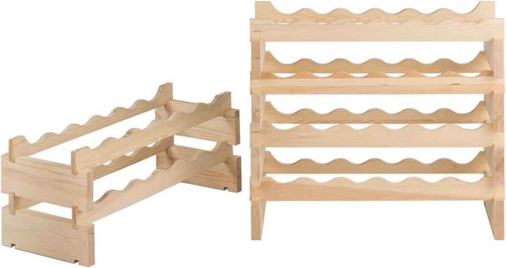 Scaffale Porta Bottiglie di Vino Fino a 36 Bottiglie, Cantinetta in Legno di Pino, 6 Ripiani, 63 x 28 x 85 cm, Naturale (36 Bottiglie)