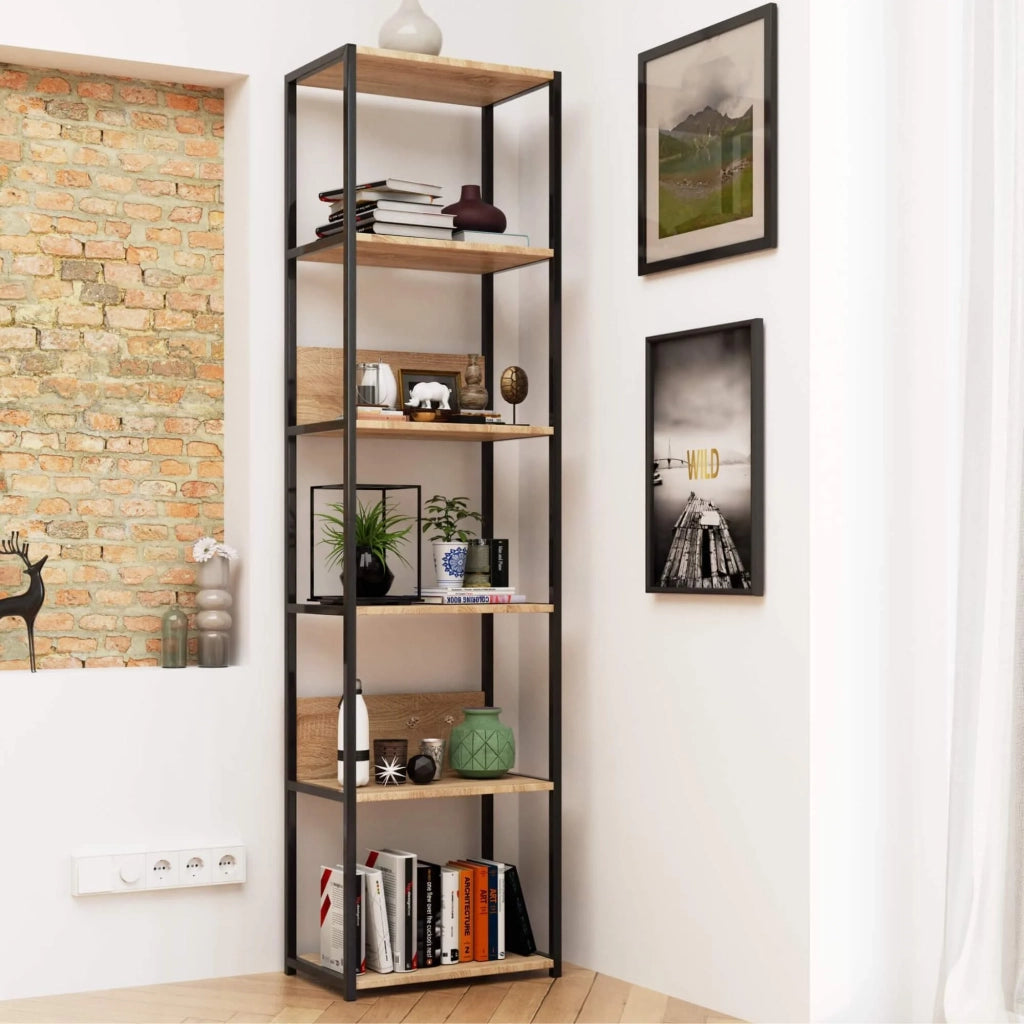 Scaffale stile industriale con ripiani in legno 50 cm Nera, Quercia Sonoma 50x32x192 cm