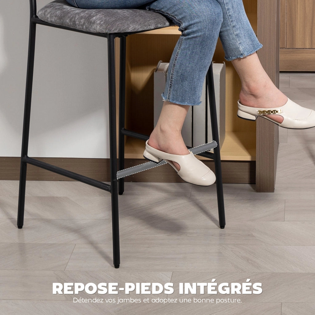 Sgabelli da Bar Imbottiti in Tessuto ¨C Zephmum ¨C 2 Pezzi Grigio 45.5x48x101cm