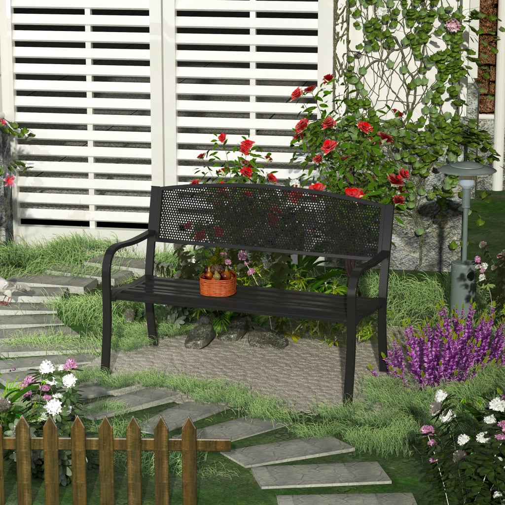 Panchina da Giardino 3 Posti ¨C zephmum ¨C Nero Metallo 127x60x87 cm