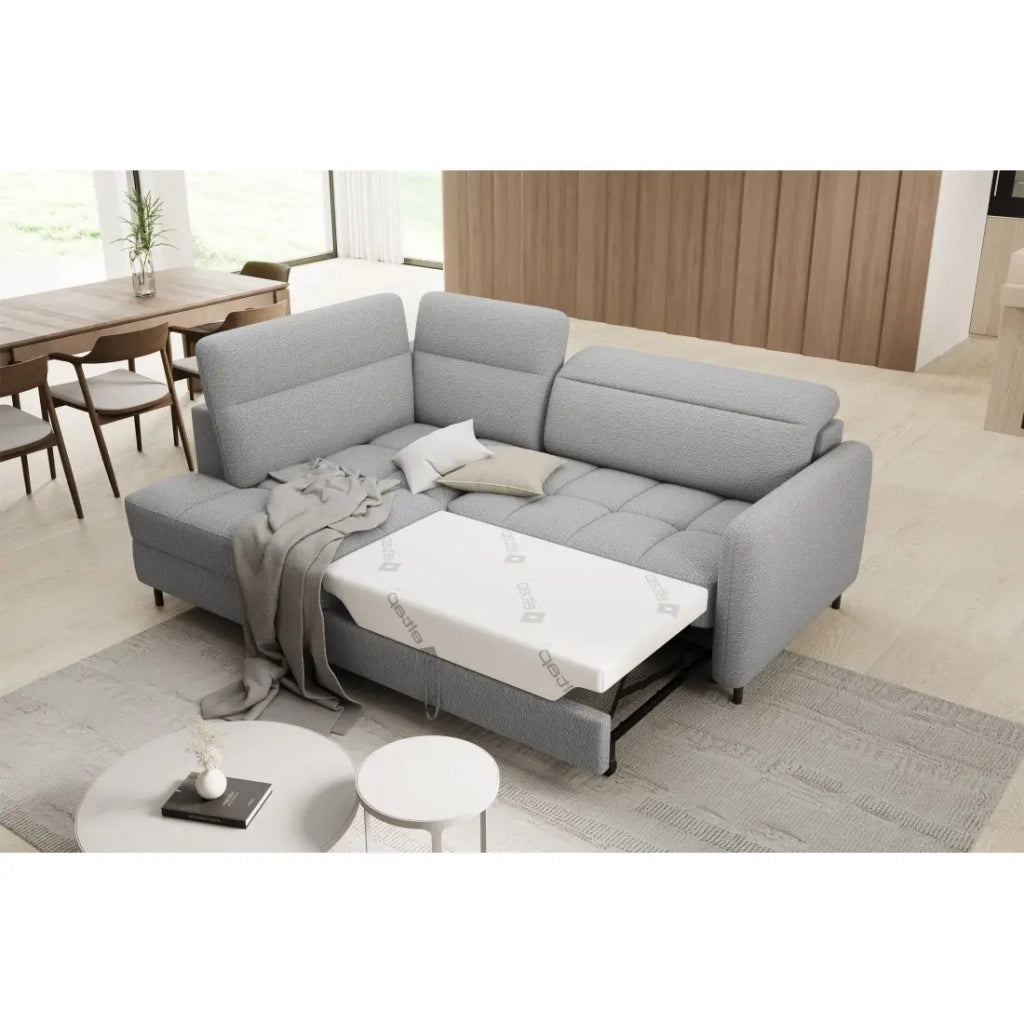 Divano trasformabile ad angolo sinistro BARNEA 208 cm grigio chinato con contenitore
