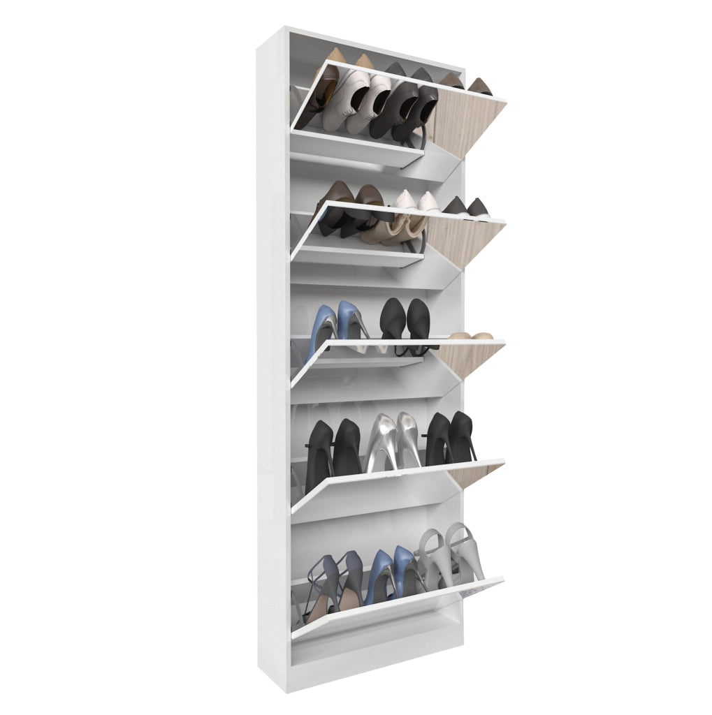 Scarpiera sottile con specchio a figura intera 185 cm in MDF bianco