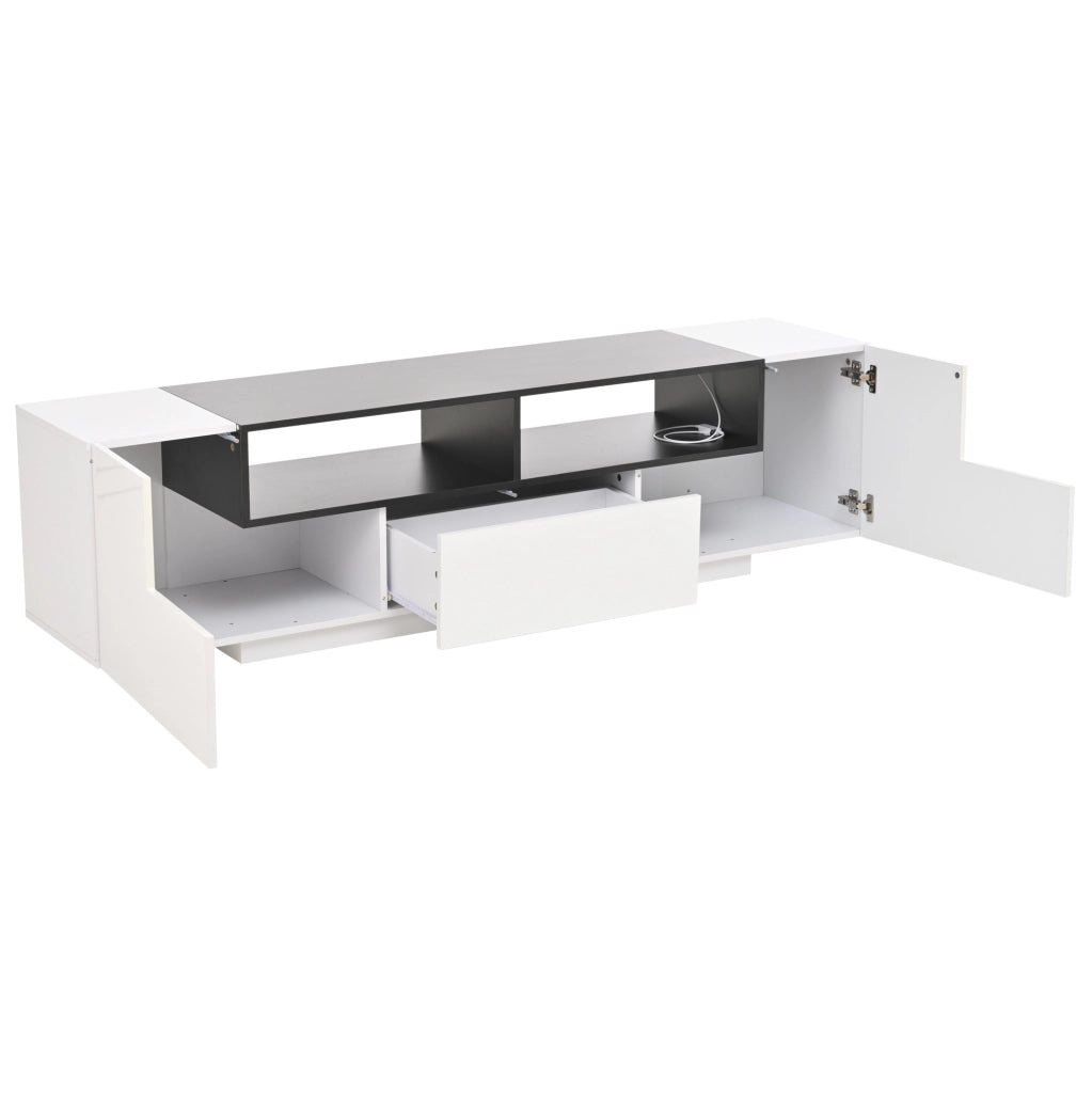 Mobile TV con LED e cassetto 180x40x48 cm in pannello truciolare bianco