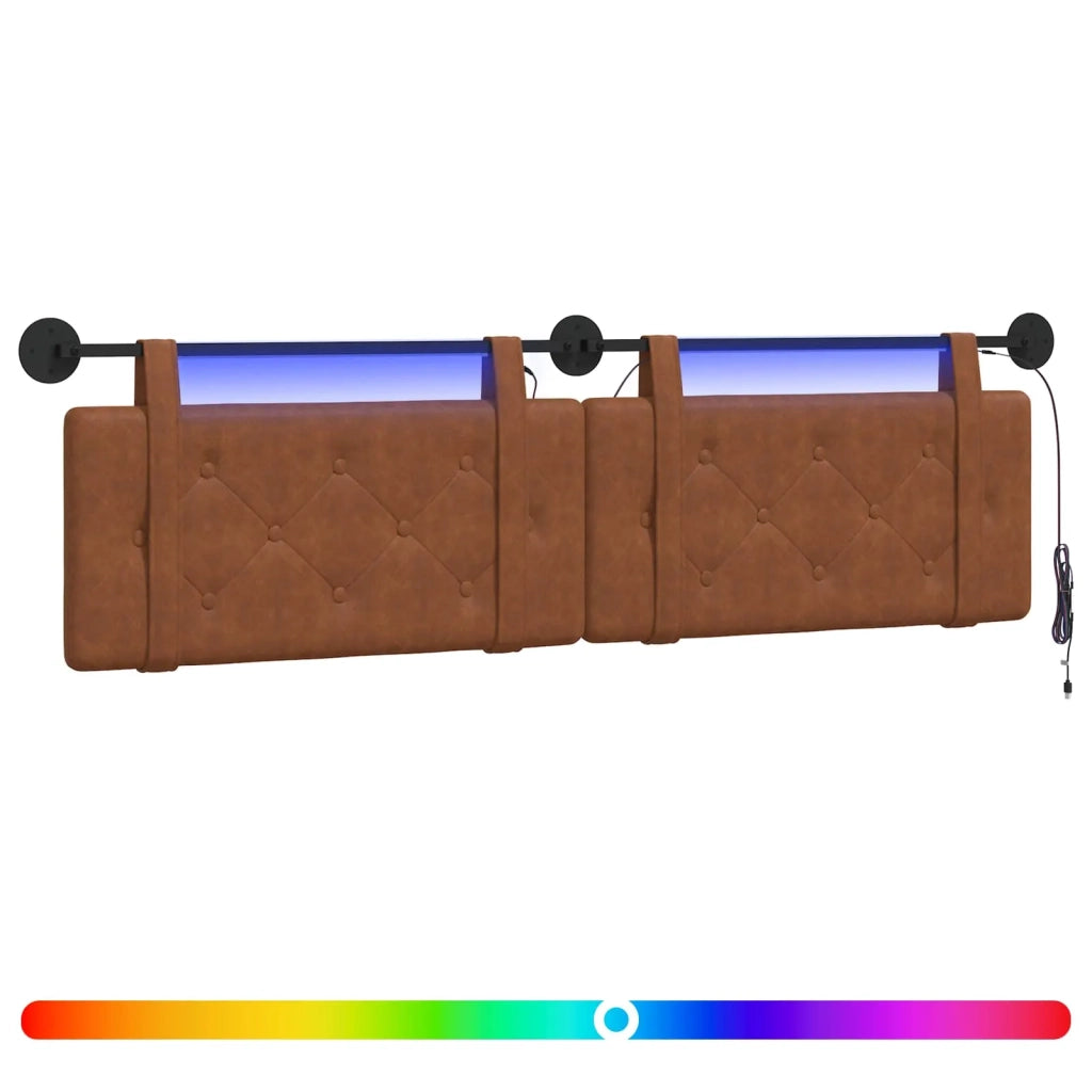 Testiera | Testata sospesa Con luce LED Marrone PU Antico