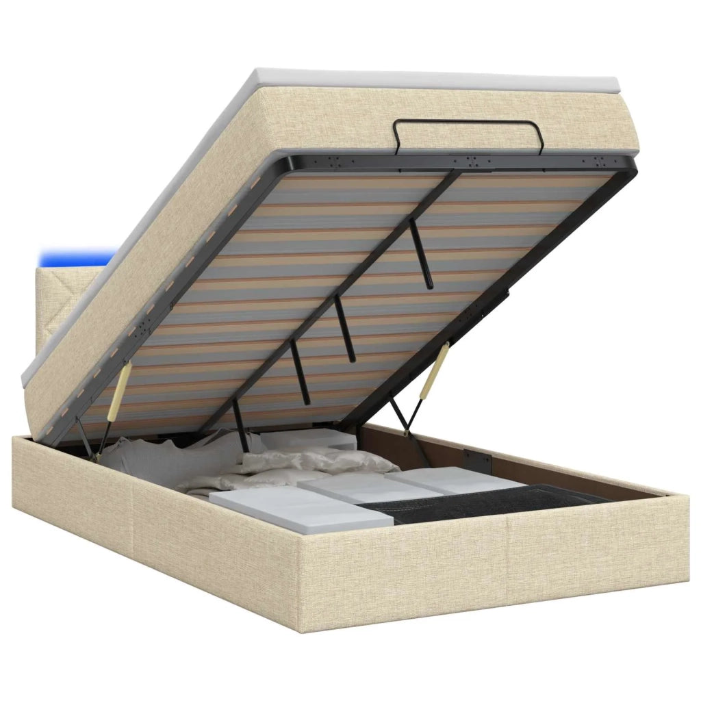 Letto Ottomano con Materasso e LED Crema 120 x 200 cm Tessuto 3456986