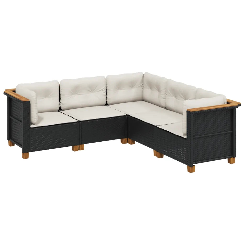 Set Divani da Giardino 5 pz | Set Salotto da Giardino con Cuscini in Polyrattan Nero