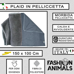 Plaid per cani e gatti - Pelliccetta Sintetica - Coperta morbida e lavabile 150x100 cm - Elegante e resistente - Made in Italy (Grigio)