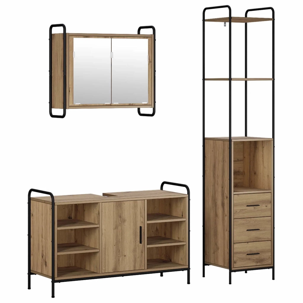Set di Armadi da Bagno 3 pz Rovere Artigianale 3444590