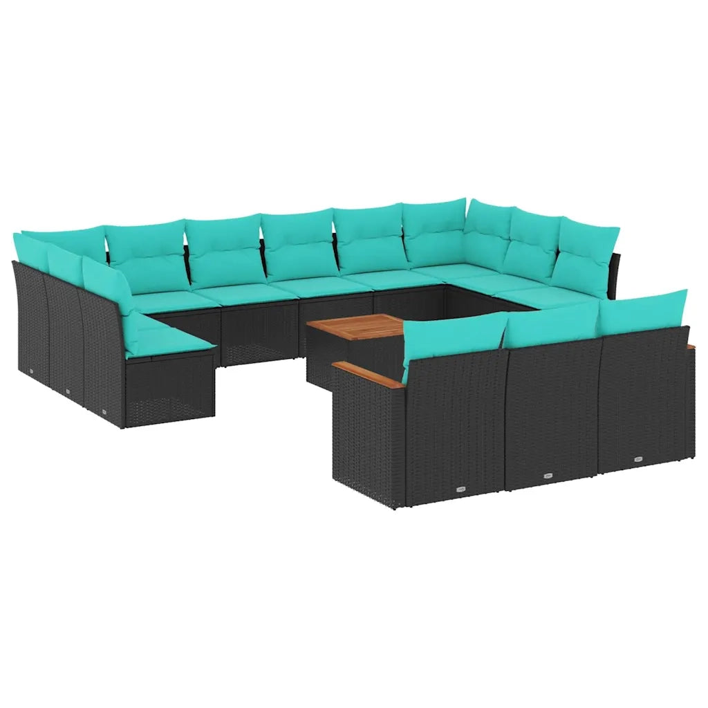 Set Divani da Giardino 14 pz con Cuscini Nero in Polyrattan 3226463
