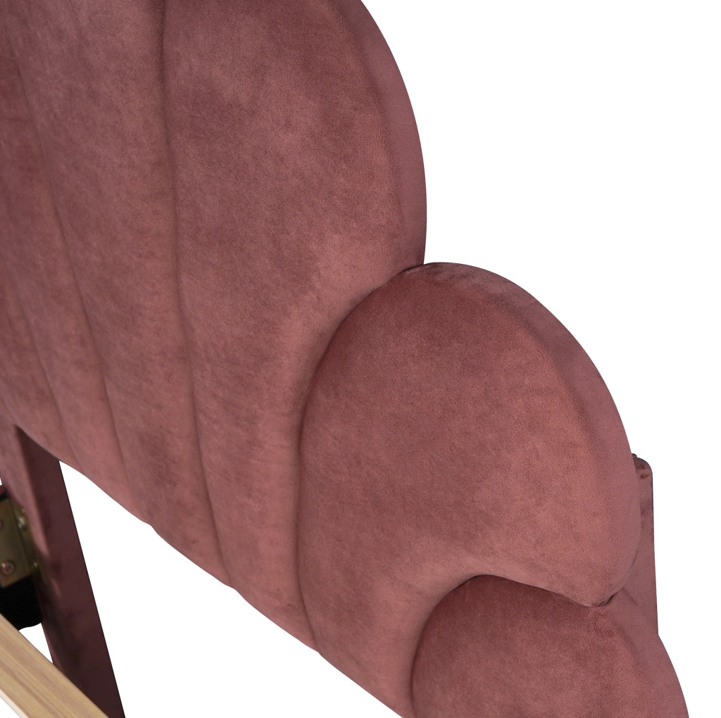 Letto imbottito 90x200 cm in velluto rosso fagiolo con testiera a fiore