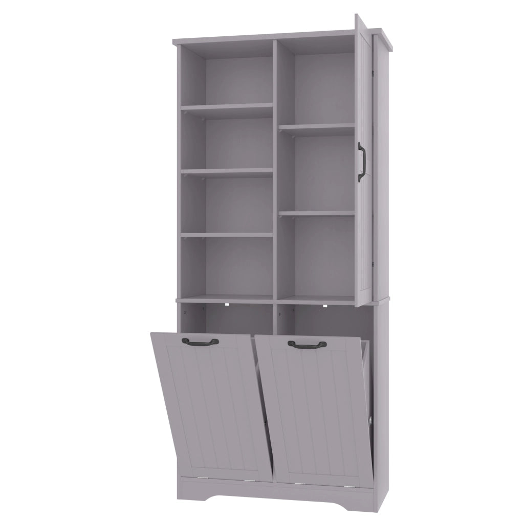 Armadio da bagno in MDF grigio con 2 cesti portabiancheria
