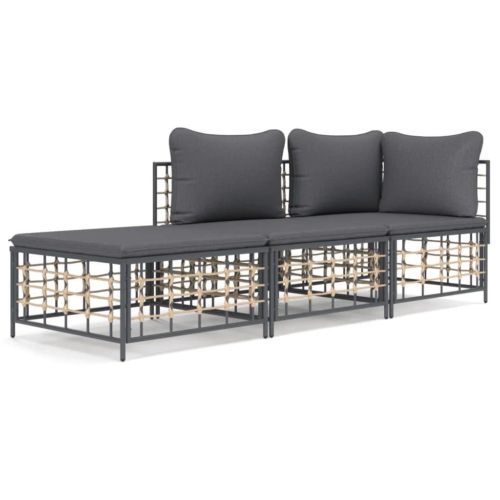 Set Divani da Giardino 3 pz | Set Salotto da Giardino con Cuscini Antracite in Polyrattan
