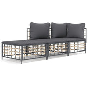 Set Divani da Giardino 3 pz | Set Salotto da Giardino con Cuscini Antracite in Polyrattan