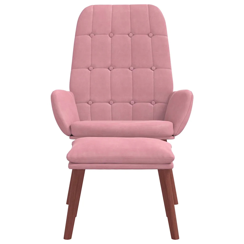 Divano Sedia-Poltrona Relax con Poggiapiedi Rosa in Velluto 409959
