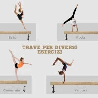 Trave Ginnastica Artistica con Altezza Regolabile e Piedini Antiscivolo, 226x31x59cm, Marrone