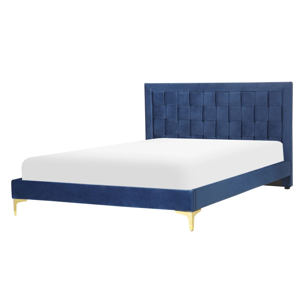 Letto Imbottito Matrimoniale 140 x 200 cm Testiera Blu Velluto Gambe Dorate