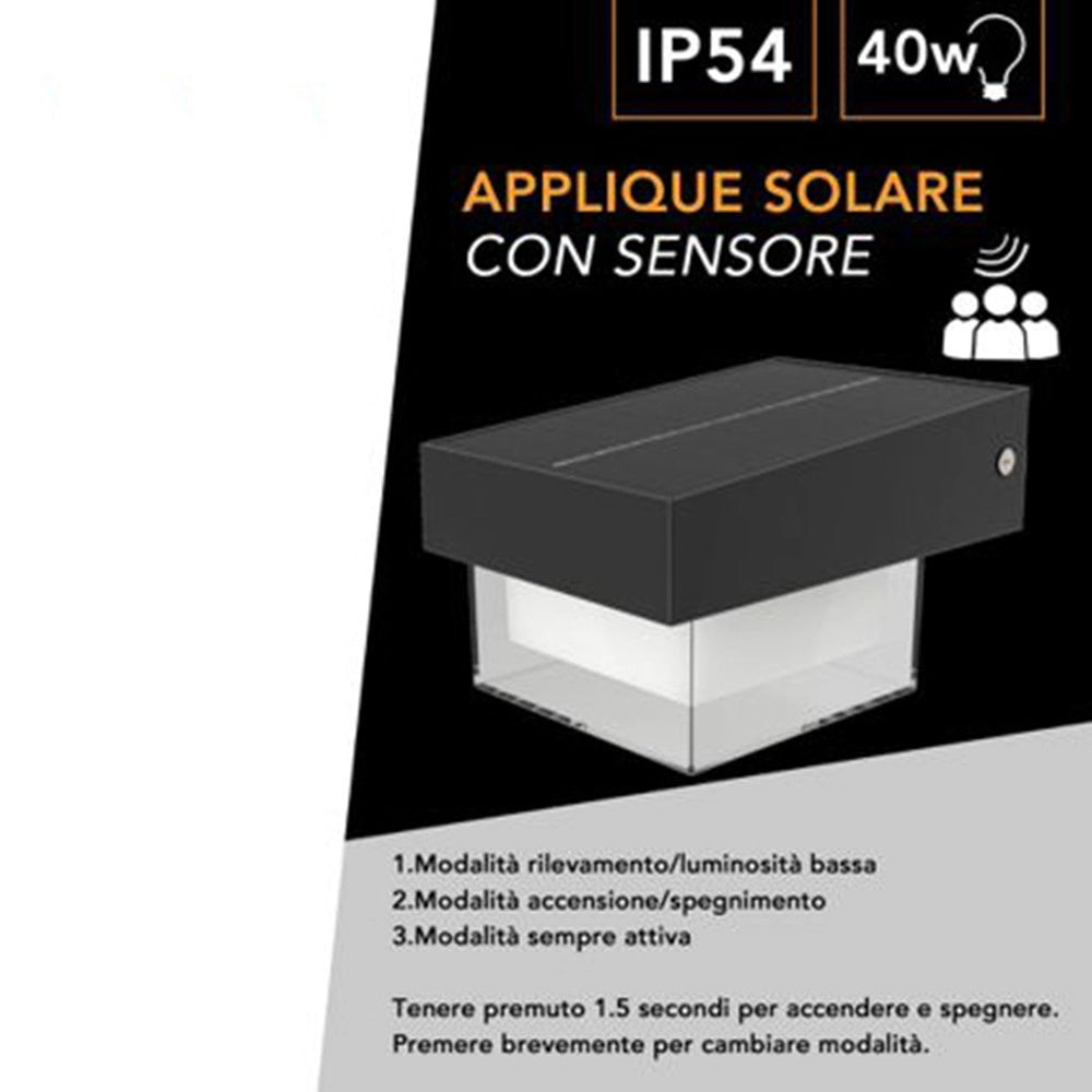 Trade Shop - Applique Solare Con Sensore Movimento Lampada Led Da Esterno Luce 6000k Ip54 Zq-bd-005gy -