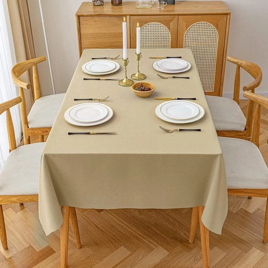 Tavolo grande - grande formato tovagliato - impermeabile - lussuoso e resistente all'acqua beige 140 x 200 cm impermeabile poliestere - robusto - duraturo tovagliato per tavolo - impermeabile - lussuoso con bordo ondulato per tavolo da pranzo ristorante