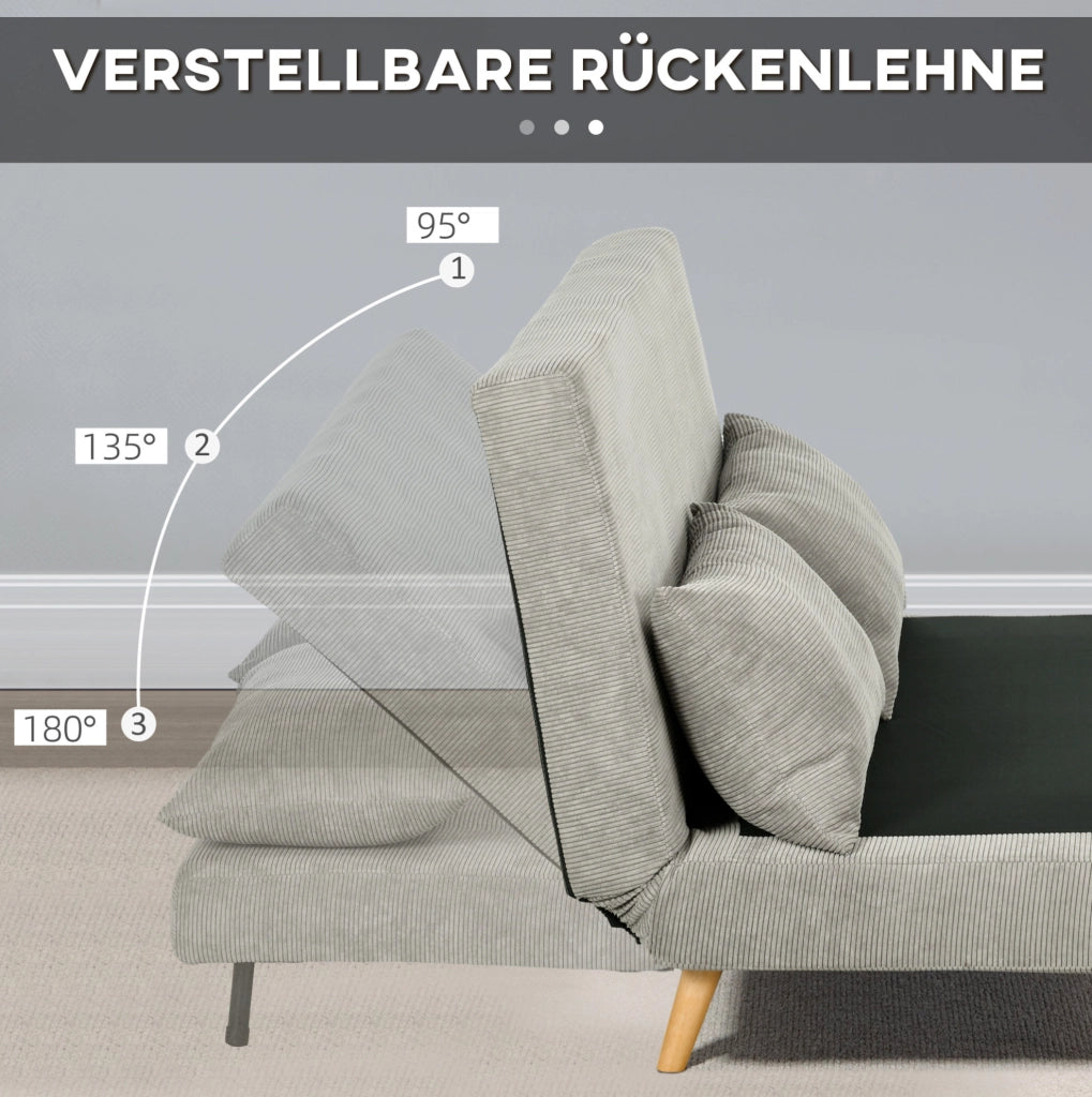 Divano letto 2 posti reclinabile in poliestere grigio 141 cm