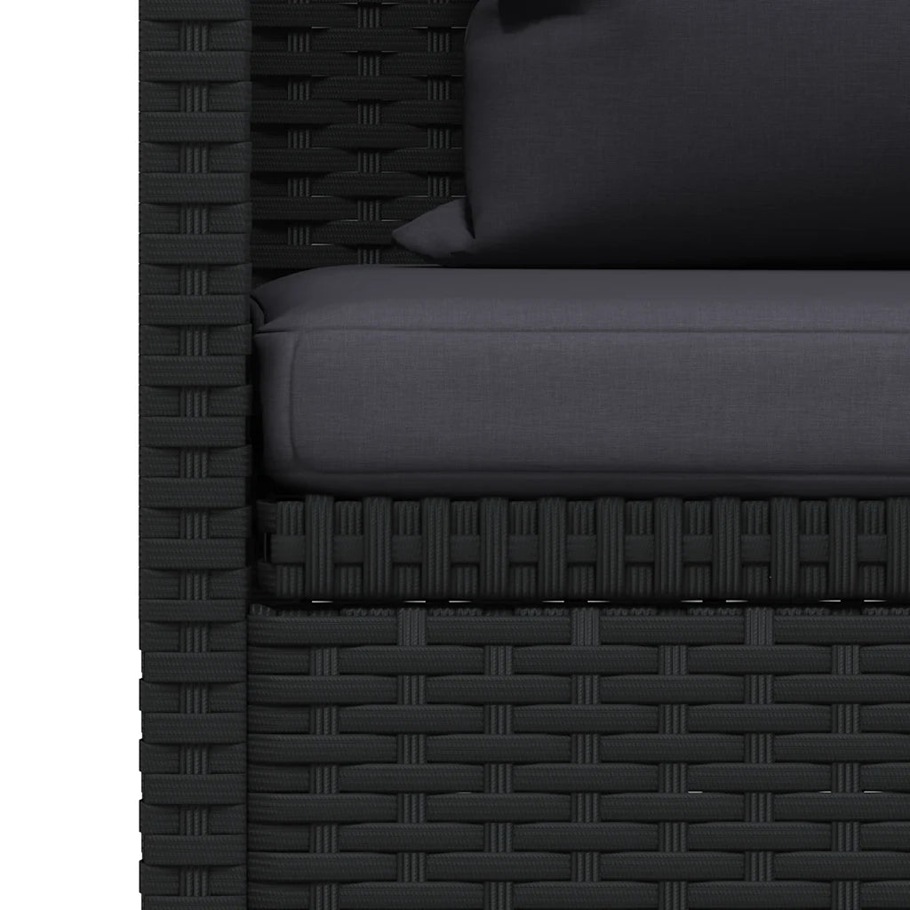 Lettino da Giardino con Cuscini in Polyrattan Nero 46087