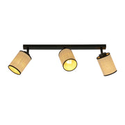Plafoniera Spot 3 Luci Bronx In Acciaio Nero E Rattan Paralumi Regolabili