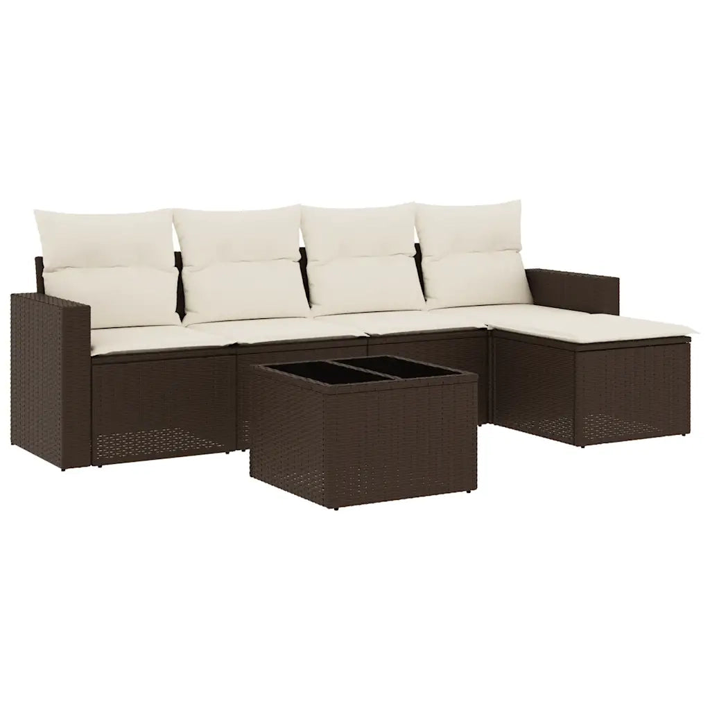 Set Divani da Giardino 6 pz con Cuscini Marrone in Polyrattan 3251240