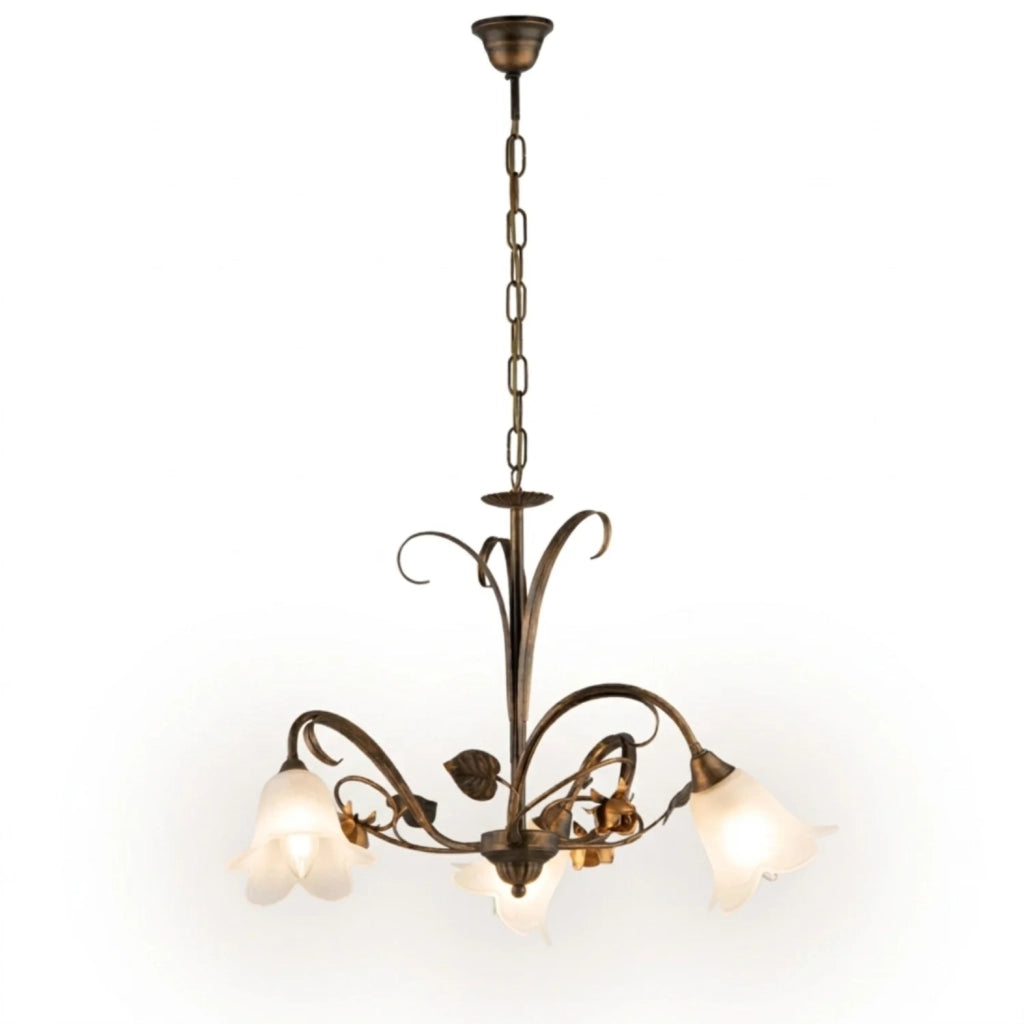 Lampadario Arte Povera Cestino 3 Luci Marrone e Bianco LuceArt Classic