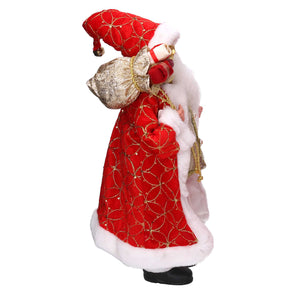 Babbo natale in tessuto rosso e oro con regali cm xh45