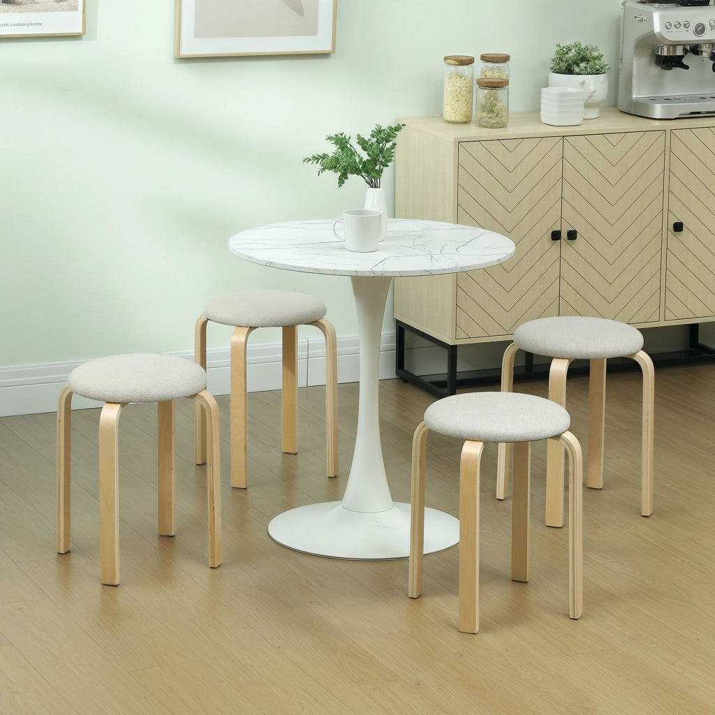 Pouf Imbottito Set 4 Pezzi ¨C Xylo ¨C Impilabile Gambe Legno Crema