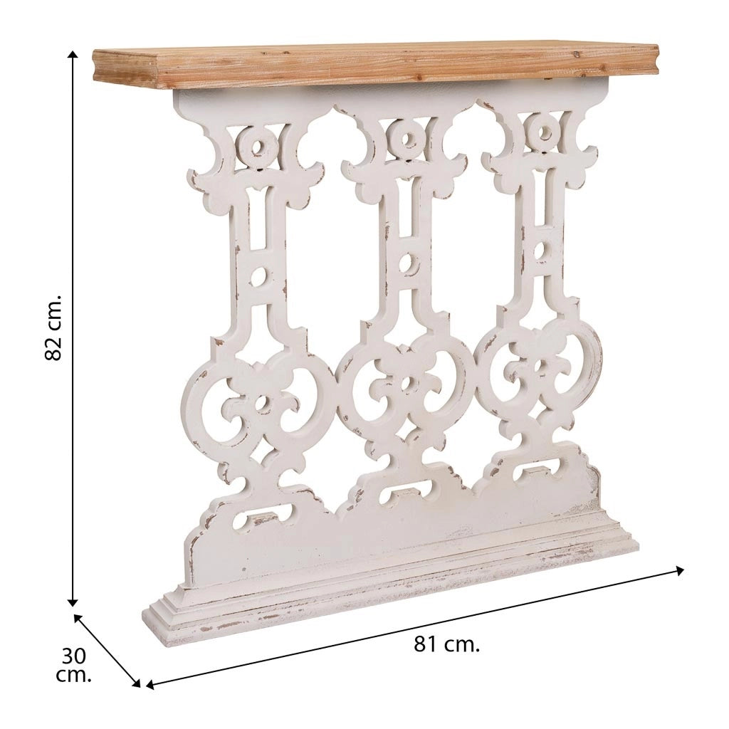 Mobile da ingresso in legno intagliato bianco 81x30x82h